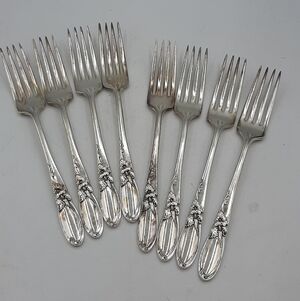 Oneida White Orchid 8 Salad Forks Community 1953 Silverplate Flatware Floral
